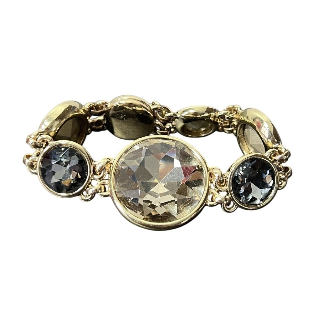 Elegant‎ Gold Tone Statement Bracelet with Faceted Clear & Smoky Crystal Stones